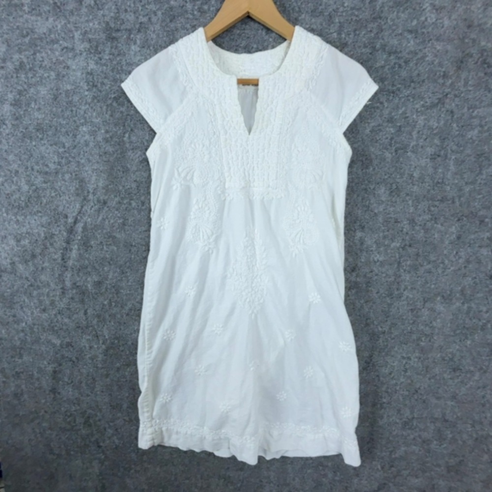 Roller Rabbit Faith Dress Women XS White Floral Embroidery Cap Sleeve Feminine